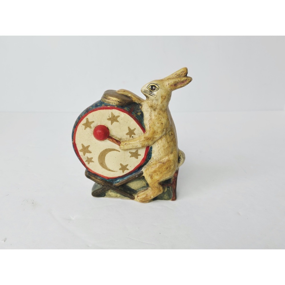 Vaillancourt 1987 bunny with drum figure rabbit primitive folk‎ art